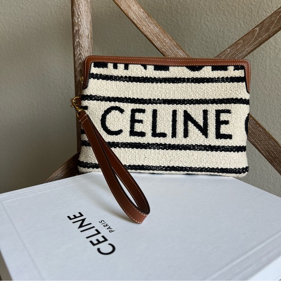 Celine striped textile pouch with wrist strap - Picture 2 of 11